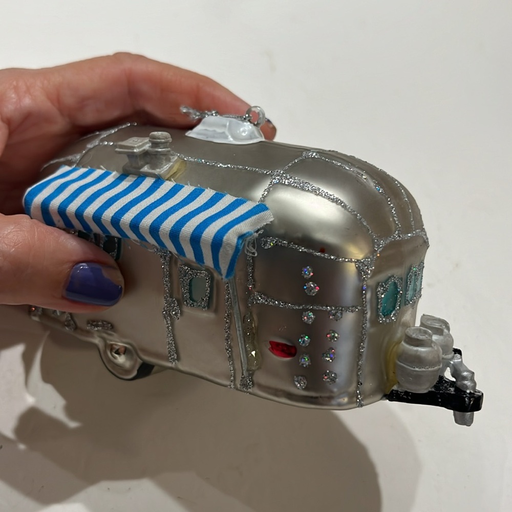Air Stream Camper Christmas ornament, silver/gray 5” vacation trailer glass. - Picture 5 of 6
